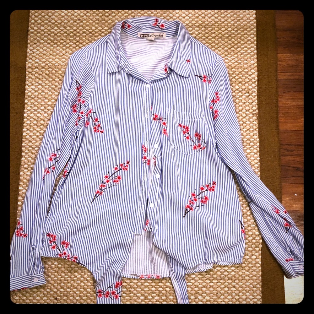 Striped Tie Front Blouse